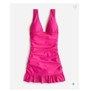 NWT J. Crew Ruched V-neck Swim Dress in Radiant Fuchsia